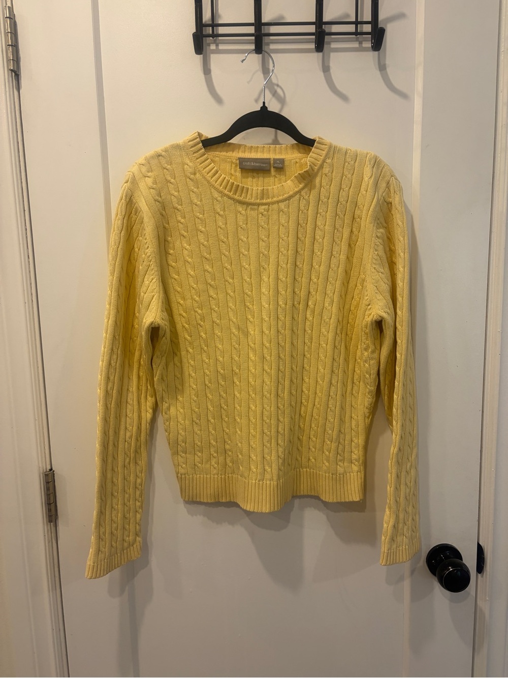 Butter Yellow Cable-Knit Crewneck Sweater - Picture 2 of 14
